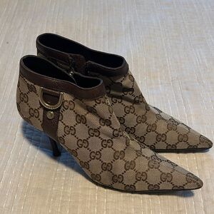 Gucci D-Ring GG Monogram Pointed Toe Booties 6.5